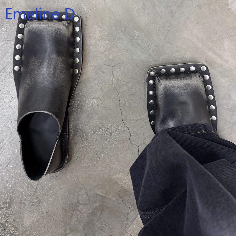 Unisex Square Toe Mule Slides  - Leatherwork Rivets recension och pris