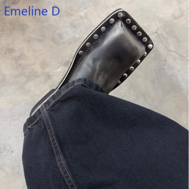 Unisex Square Toe Mule Slides  - Leatherwork Rivets recension och pris